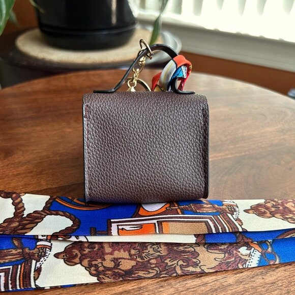 Mini Handbag Coin Purse Earphone Holder Bag Charm Brown and Twilly Scarf - Picture 5 of 7